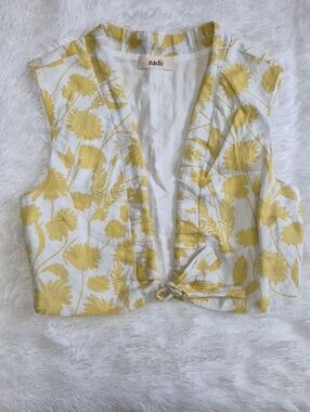 Yellow Floral Tie-Front Crop Top